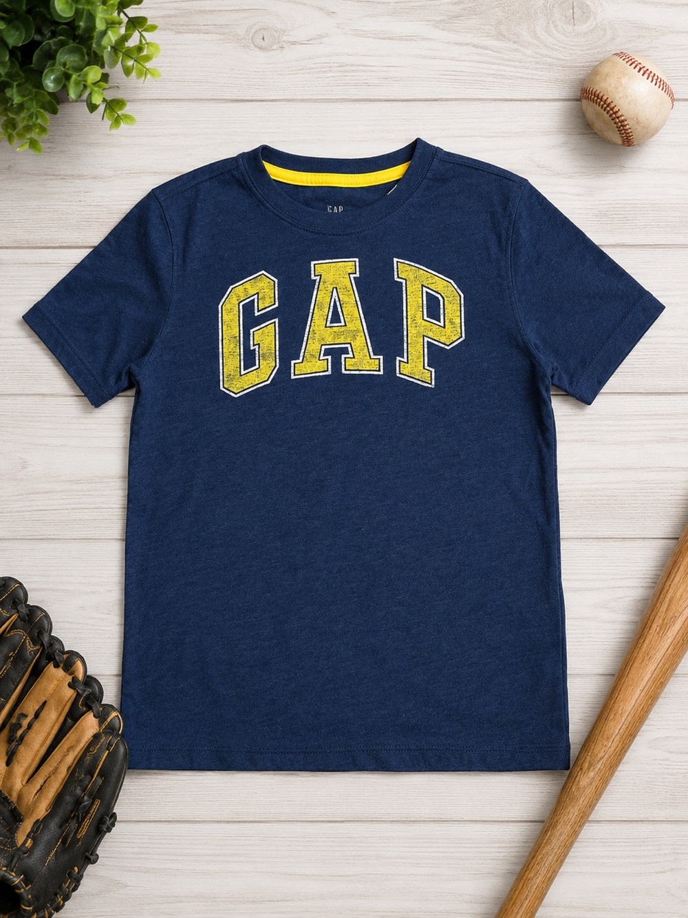 GAP Navy Short Sleeve Tee with Yellow Lettering